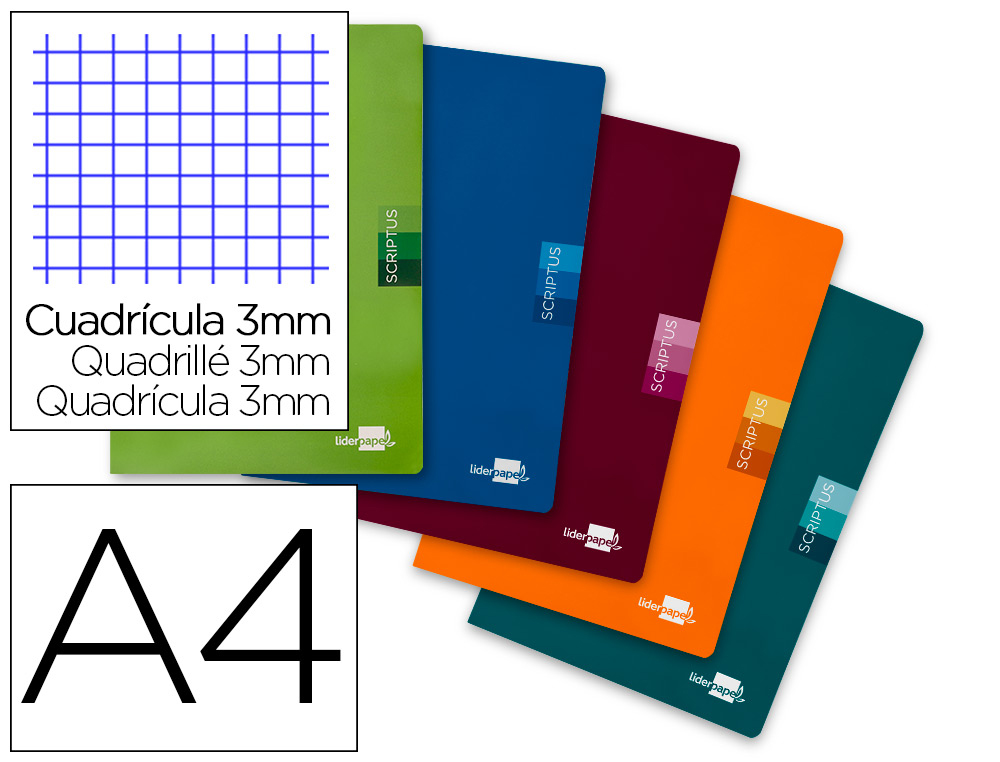 Libreta liderpapel scriptus a4 48 hojas 90g/m2 cuadro 3mm con margen