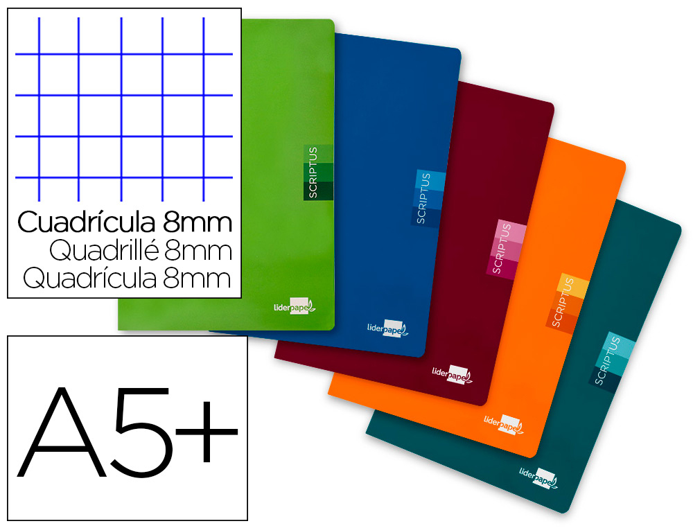 Libreta liderpapel scriptus a5 48 hojas 90g/m2 cuadro 8mm con margen