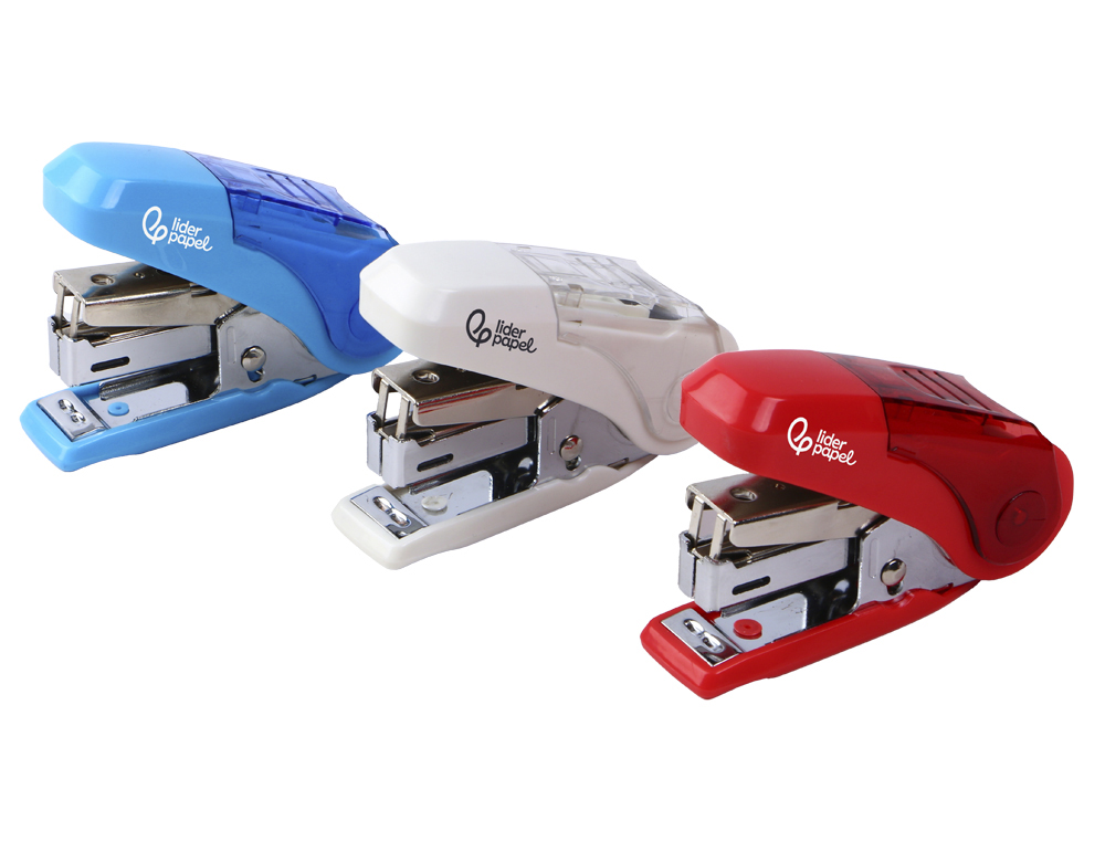 Grapadora liderpapel micro con regalo de funda y caja de 1000 grapas nº10 capacidad 12 hojas colores surtidos
