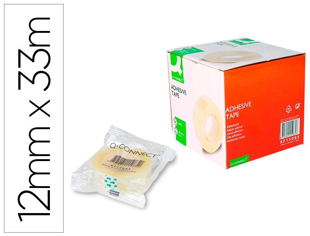 Cinta adhesiva q-connect transparente 33 mt x 12 mm encelofanada