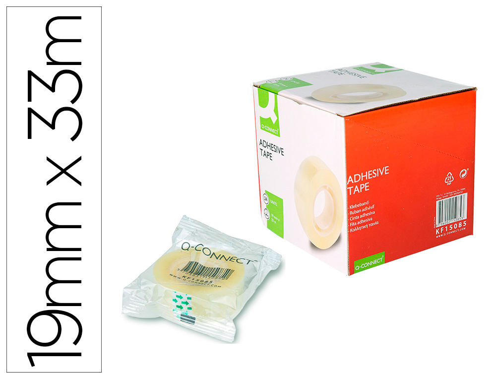 Cinta adhesiva q-connect transparente 33 mt x 19 mm encelofanada