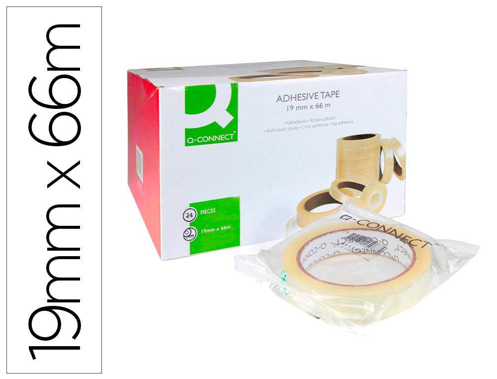 Cinta adhesiva q-connect transparente 66 mt x 19 mm encelofanada