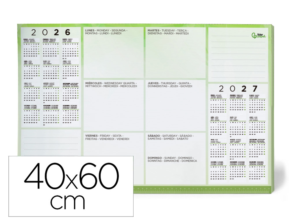 Planning sobremesa semanal liderpapel 40x60 cm 80 gr 60 hojas 2026-2027