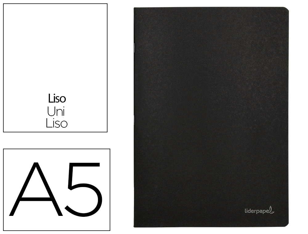 Libreta liderpapel tapa negra a5 80 hojas 60g/m2 liso con doble margen