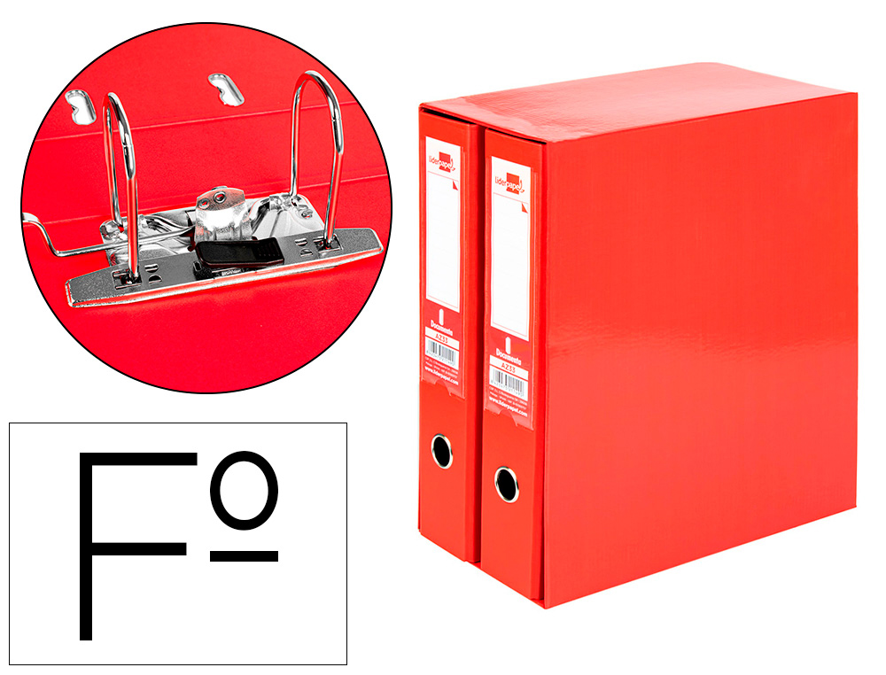 Modulo liderpapel 2 archivadores folio 2 anillas mecanismo de palanca 75mm rojo