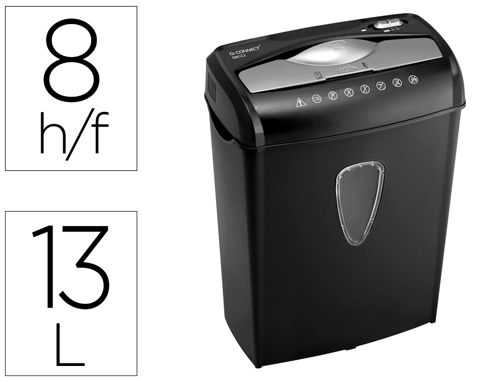 Destructora de documentos q-connect kf17972 capacidad de corte 8 h destruye grapas clips cd y tarjetas 13 litros