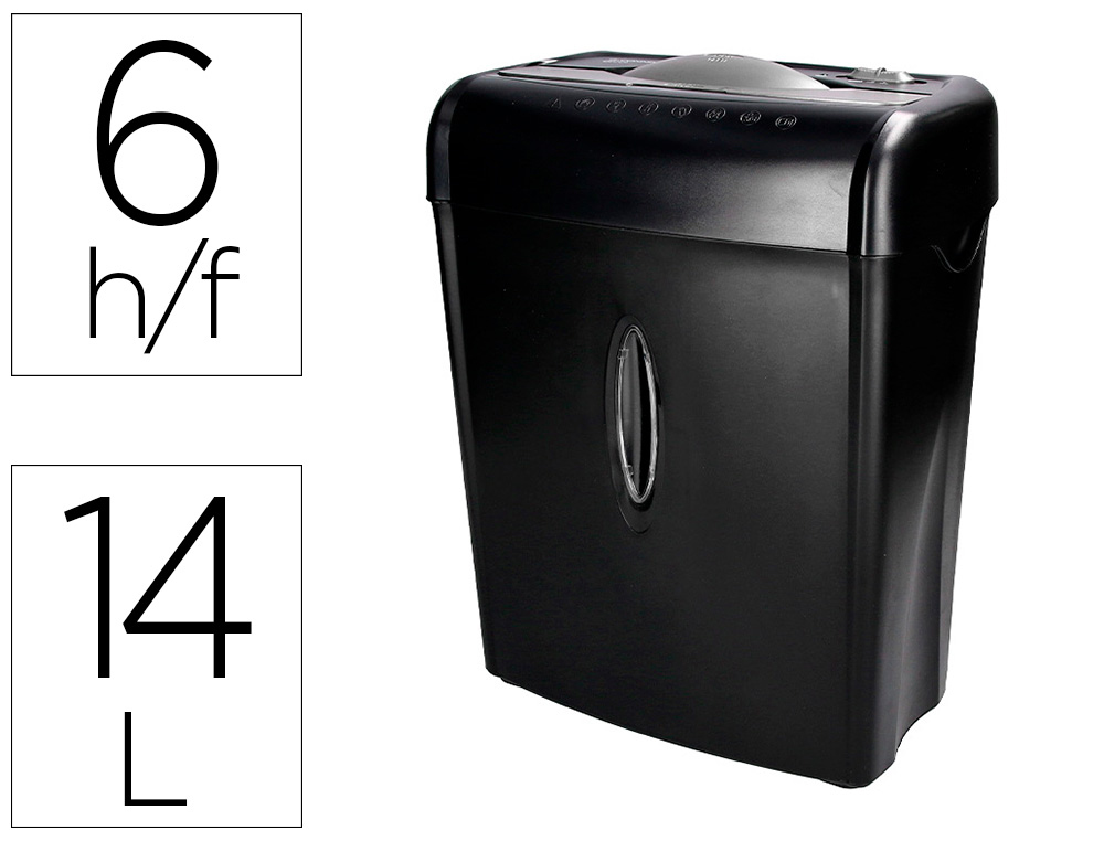 Destructora de documentos q-connect kf17970 capacidad de corte 6 h destruye grapas clips y tarjetas papelera 14l
