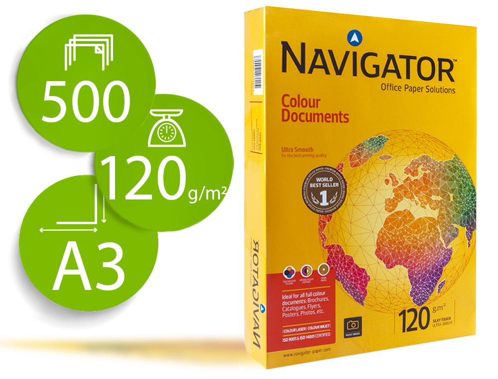 Papel fotocopiadora navigator din a3 120 gramos paquete de 500 hojas