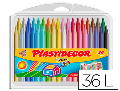 Lapices cera plastidecor caja de 36 colores surtidos