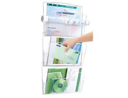 Expositor mural cep de pared 3 bandejas din a4 transparente 361x86x718 mm