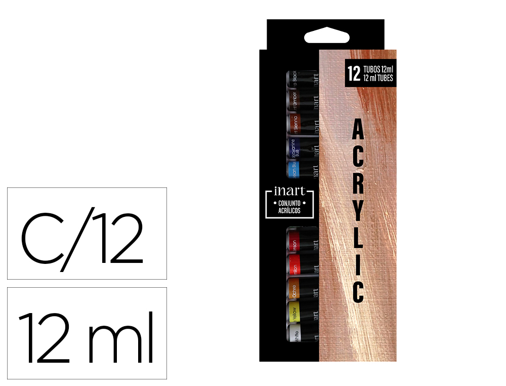 Pintura acrilica artist caja carton de 12 colores surtidos tubo de 12 ml