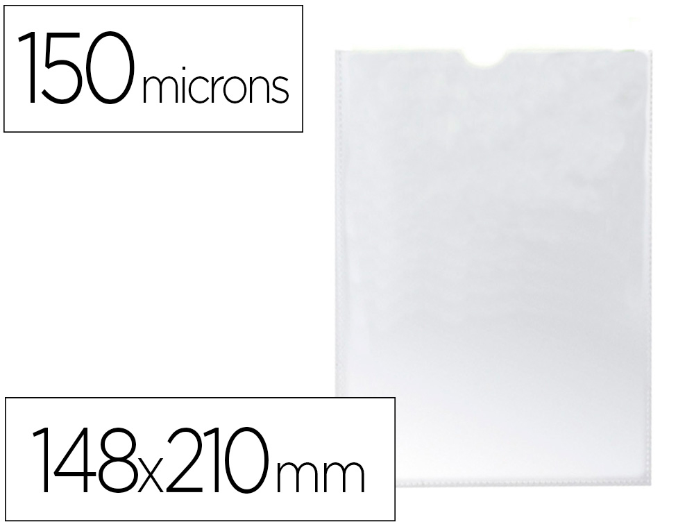 Funda portadocumento q-connect din a5 150 micras pvc transparente con uñero 148x210 mm