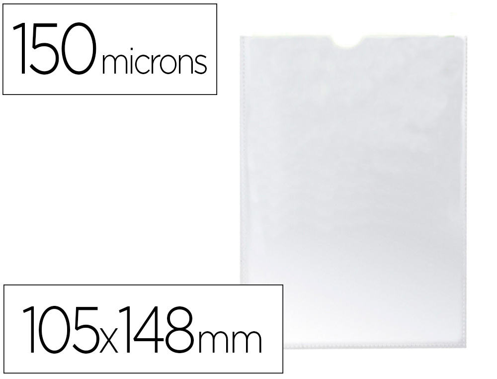 Funda portadocumento q-connect din a6 150 micras pvc transparente con uñero 105x148 mm