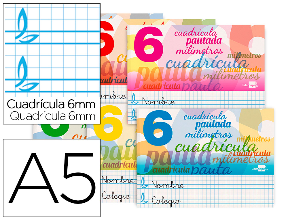 Libreta liderpapel pautaguia tapa cartoncillo 32 hojas din a5 70 g cuadriculado pautado 6 mm apaisado