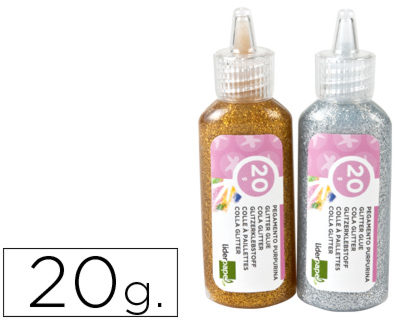 Purpurina pegamento liderpapel fantasia colores metalicos oro y plata bote de 20 gr