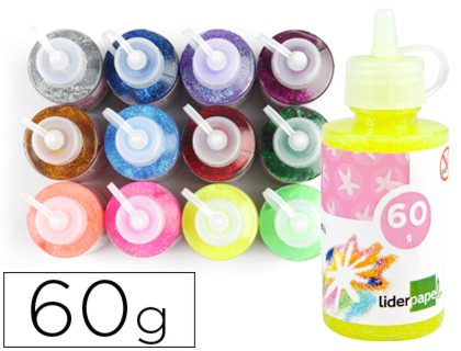 Purpurina pegamento liderpapel fantasia colores metalicos surtidos bote de 60 gr