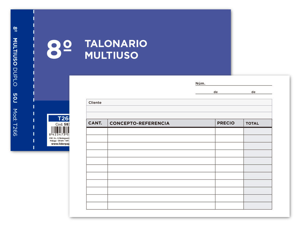 Talonario liderpapel multiusos octavo duplicado apaisado