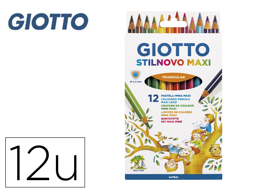 Lapices de colores giotto stilnovo maxi caja de 12 unidades colores surtidos mina 4,3 mm