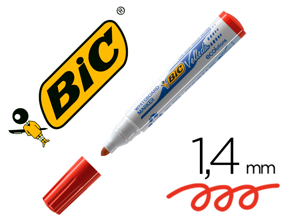 Rotulador bic velleda para pizarra rojo punta redonda 1,3 mm