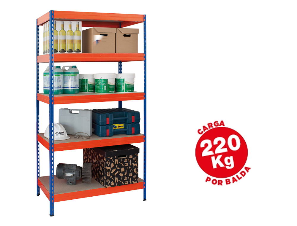 Estanteria metalica ar storage 180x90x45 cm 5 estantes 200kg por estante bandejas de maderasin tornillos azul naranja