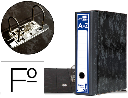 Archivador de palanca liderpapel carton forrado folio jaspeado negro con caja classic blue