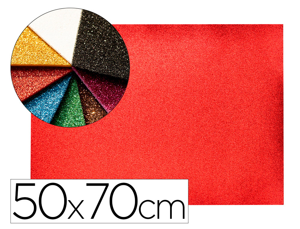 Goma eva con purpurina biodegradable liderpapel 50x70cm 60g/m2 espesor 2 mm rojo