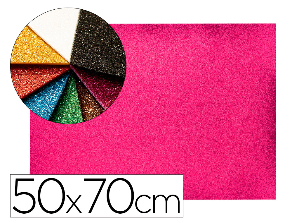 Goma eva con purpurina biodegradable liderpapel 50x70cm 60g/m2 espesor 2 mm rosa