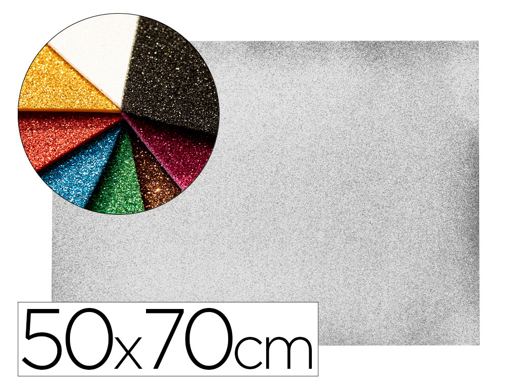 Goma eva con purpurina biodegradable liderpapel 50x70cm 60g/m2 espesor 2 mm plata