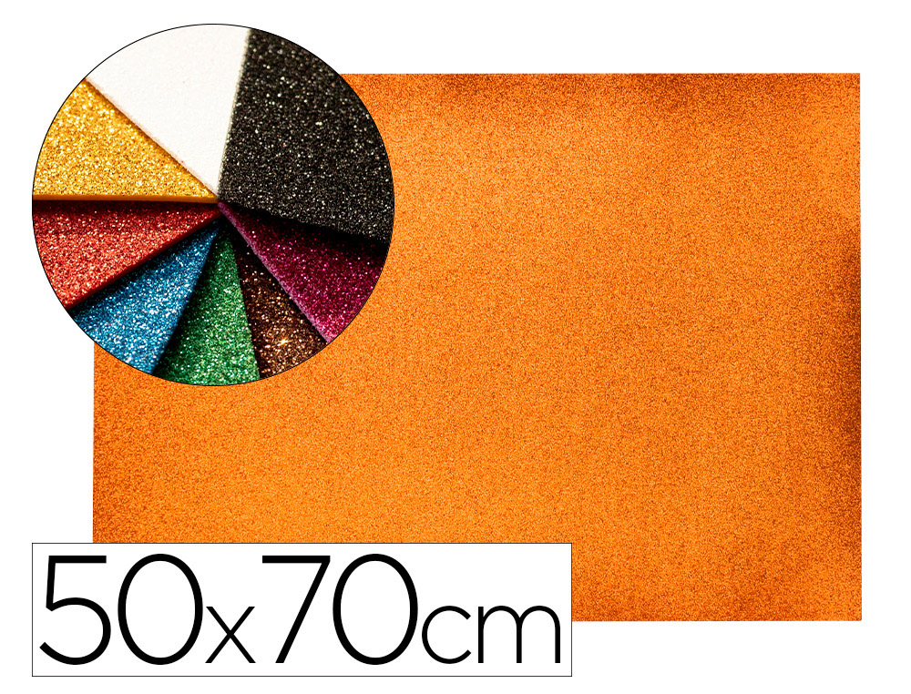 Goma eva con purpurina biodegradable liderpapel 50x70cm 60g/m2 espesor 2 mm naranja