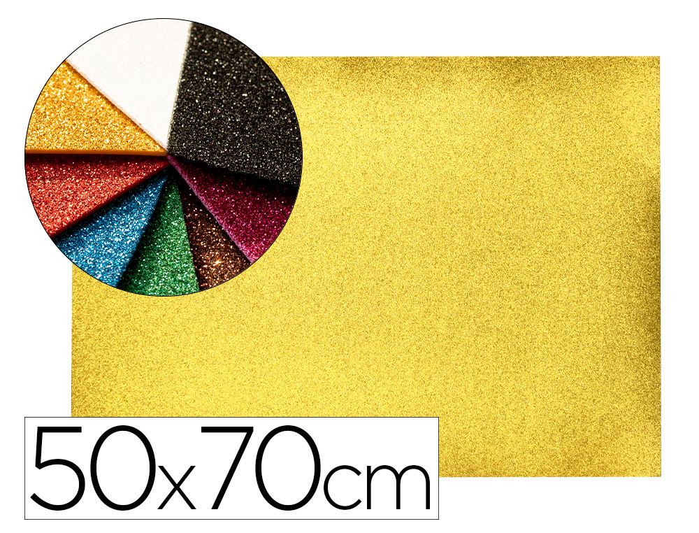 Goma eva con purpurina biodegradable liderpapel 50x70cm 60g/m2 espesor 2 mm oro