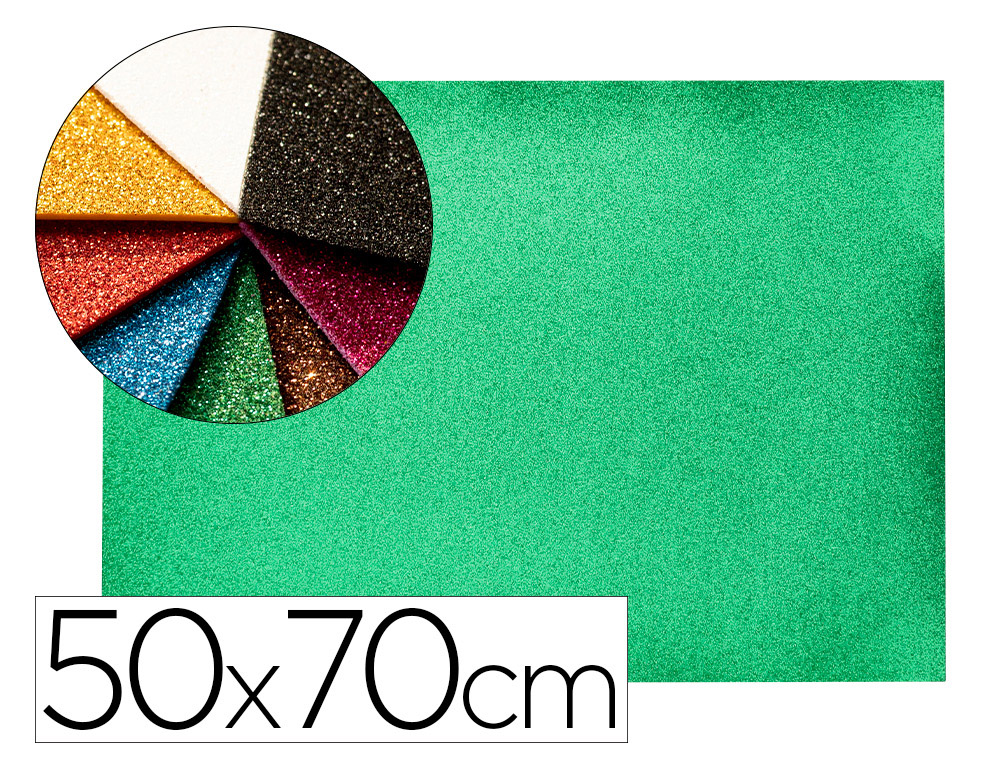 Goma eva con purpurina biodegradable liderpapel 50x70cm 60g/m2 espesor 2 mm verde