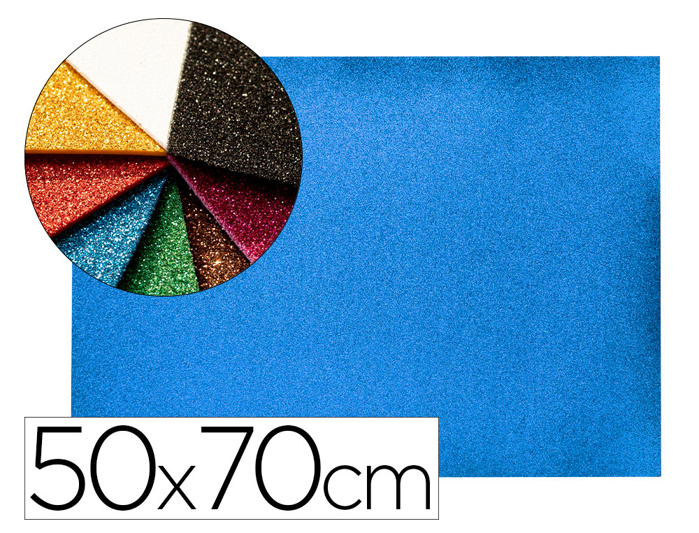 Goma eva con purpurina biodegradable liderpapel 50x70cm 60g/m2 espesor 2 mm azul oscuro