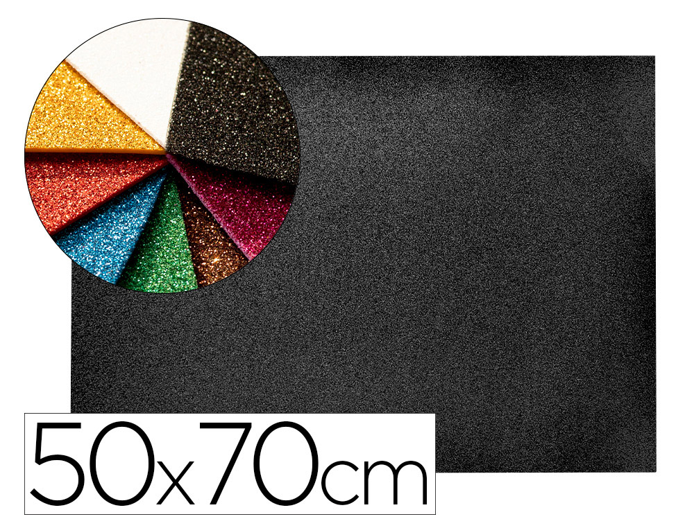 Goma eva con purpurina biodegradable liderpapel 50x70cm 60g/m2 espesor 2 mm negro