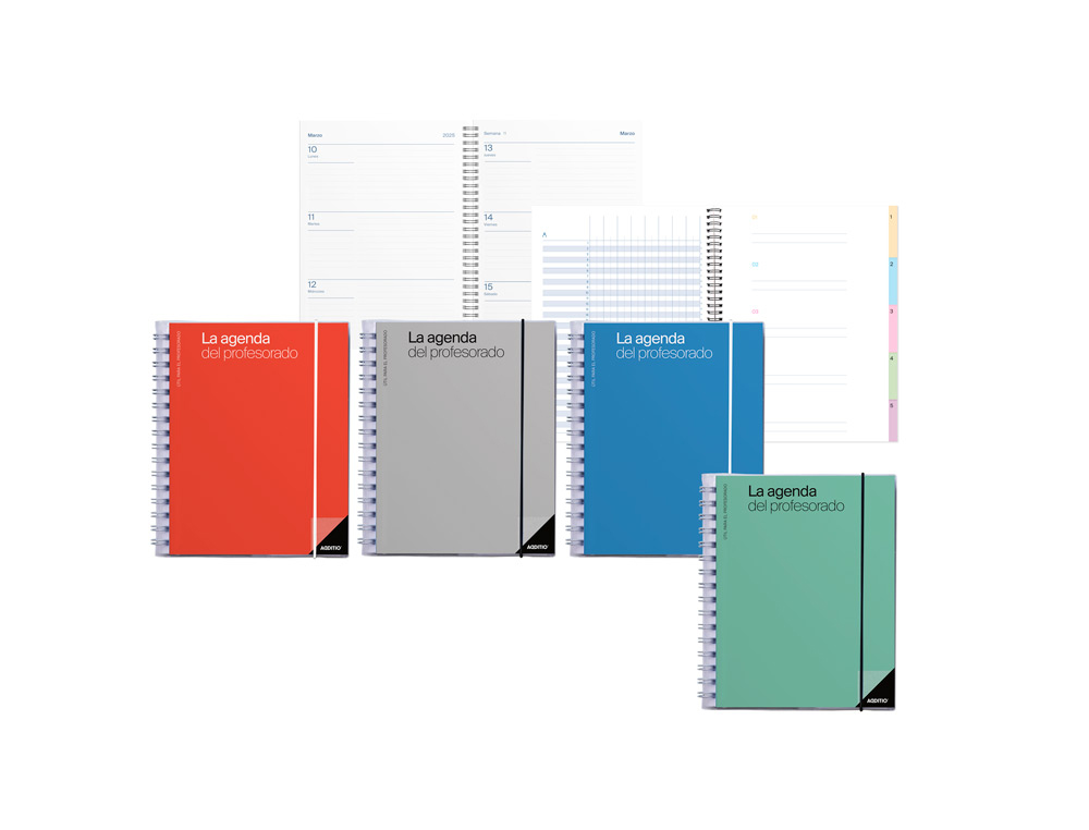 Agenda del profesorado additio plan mensual semana vista evaluacion y paginas anotacion16,5x21,5 cm colores surtidos