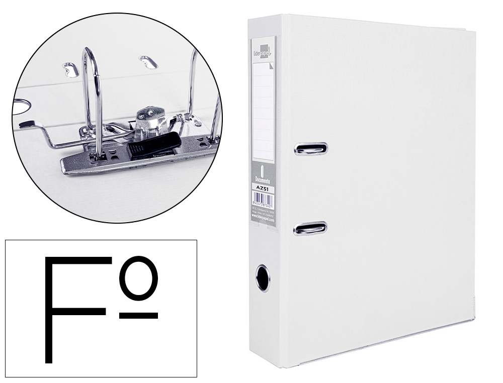 Archivador de palanca liderpapel folio documenta forrado pvc con rado lomo 75mm blanco con compresor