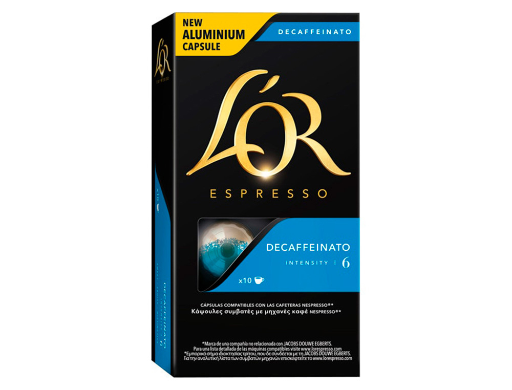 Cafe l´or espresso decaffeinato fuerza 6 caja de 10 unidades compatible con nespresso