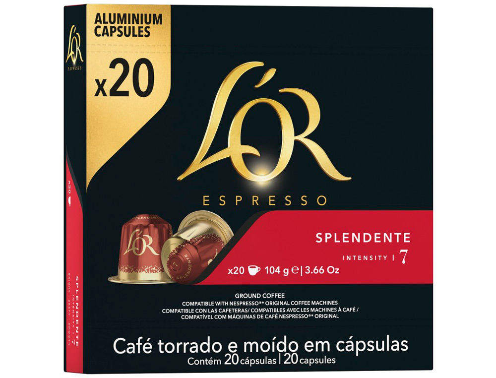 Cafe l´or espresso splendente fuerza 7 caja de 10 unidades compatible con nespresso