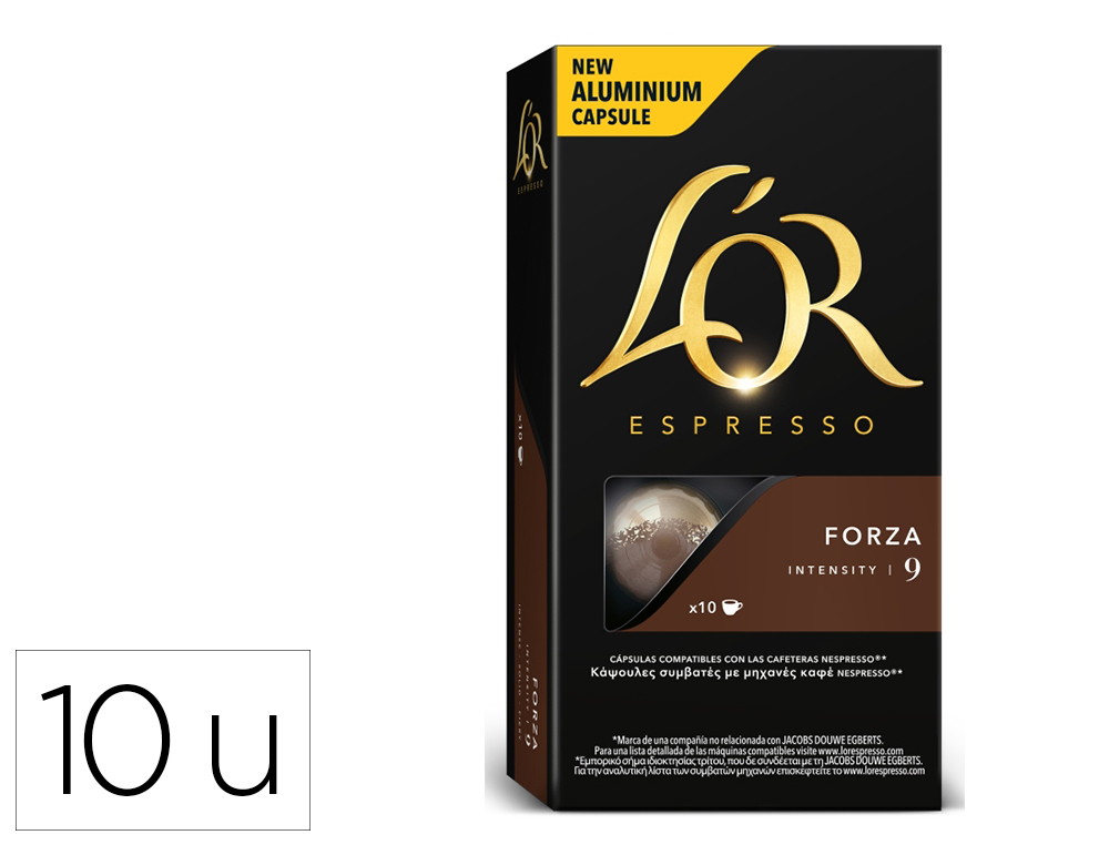 Cafe l´or espresso forza fuerza 9 caja de 10 unidades compatible con nespresso