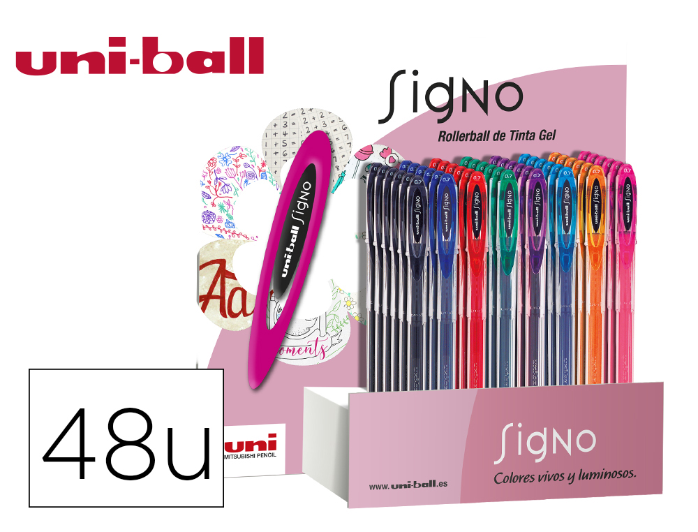 Boligrafo uni ball um-120 signo 0,7 mm tinta gel expositor de 48 colores basicos