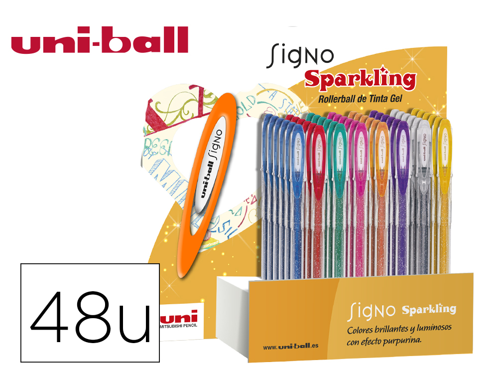 Boligrafo uni ball um-120 signo 0,7 mm tinta gel expositor de 48 colores con purpurina