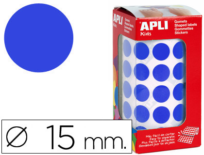 Gomets autoadhesivos circulares 15 mm azul en rollo con 2832 unidades