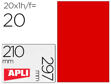 Etiqueta adhesiva apli 02880 tamaño 210x297 mm para fotocopiadora laser ink-jet caja con 20 hojas din a4 rojo