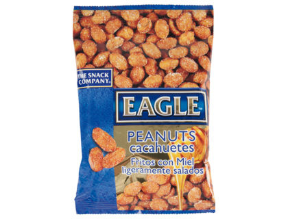 Cacahuetes fritos con miel eagle snacks ligeramente salados bolsa 90 gr