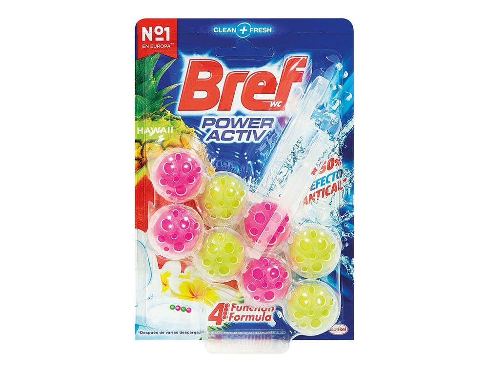 Desinfectante y ambientador de inodoro bref wc poder activo hawaii 50 g blister de 2 unidades