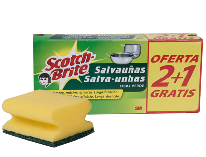 Estropajo salvauñas scotch brite fibra verde paquete 3x2