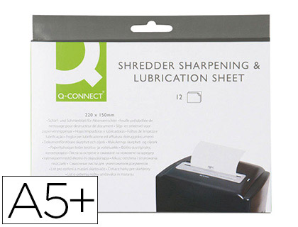 Hojas lubricantes y afiladoras q-connect para destructora paquete de 12 hojas tamaño 220x150 mm