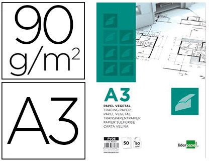 Bloc papel vegetal liderpapel encolado 297x420mm 50 hojas 90 g/m2