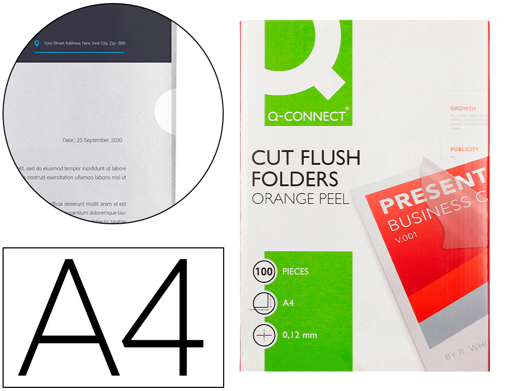 Carpeta dossier uñero plastico q-connect din a4 120 micras transparente caja de 100 unidades