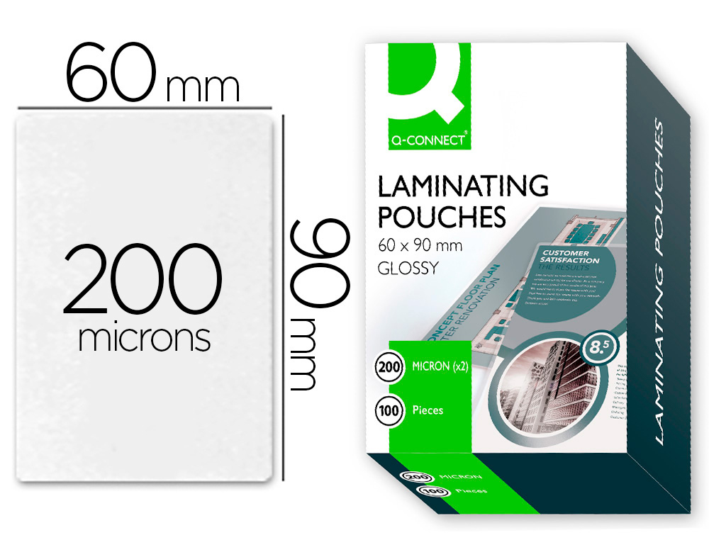 Bolsa de plastificar q-connect 90 x 60 mm 200 mc carnet de nif caja de 100 unidades