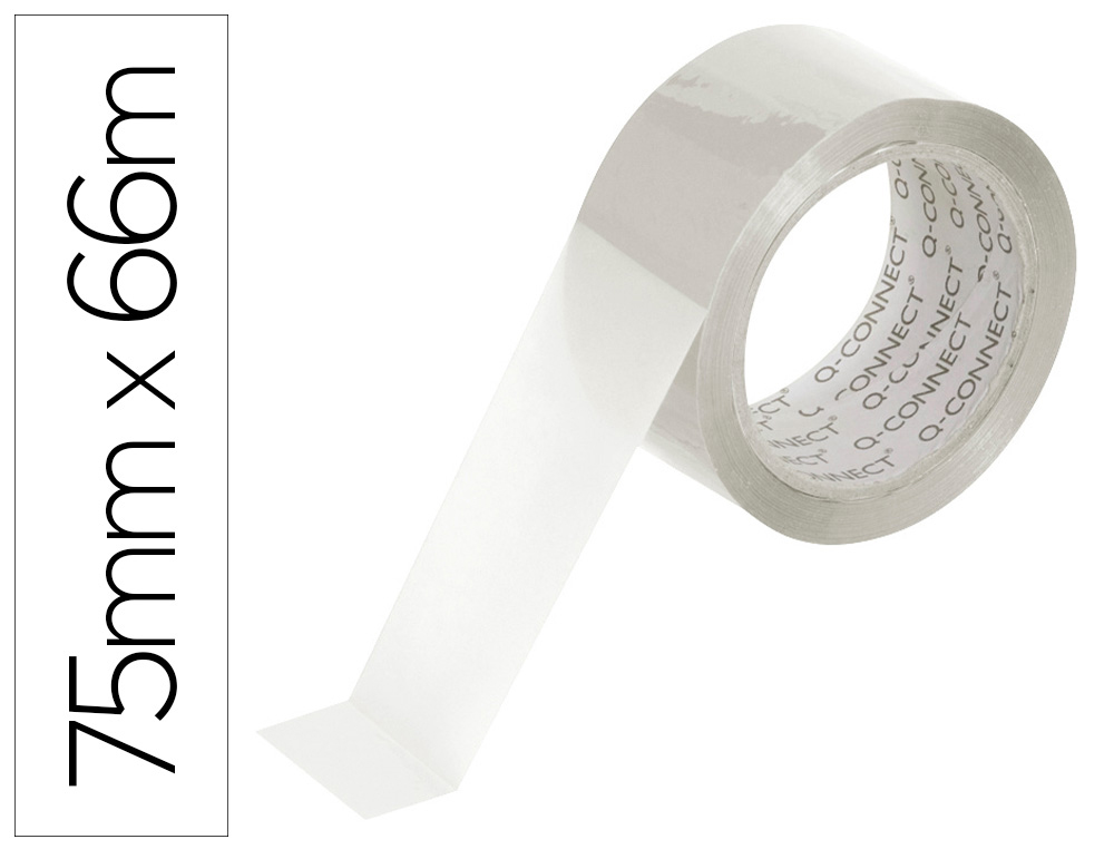 Cinta adhesiva q-connect polipropileno transparente 66 mt x 75 mm para embalaje